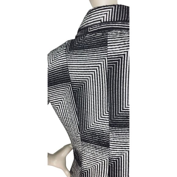 Joseph Ribkoff Chevron Print Black & Silver Tiered High Collar Peplum Jacket - Picture 9 of 14